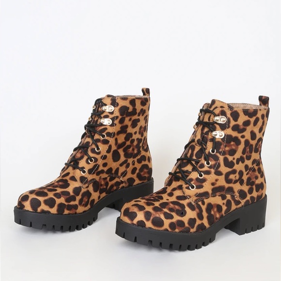 Lulus Devyn Leopard Print Lace-Up Ankle Boots NWOT - Picture 5 of 10